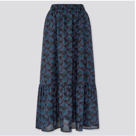 Anna Sui and Uniqlo collab black, blue and purple tiered peasant long skirt NWT - Picture 1 of 10